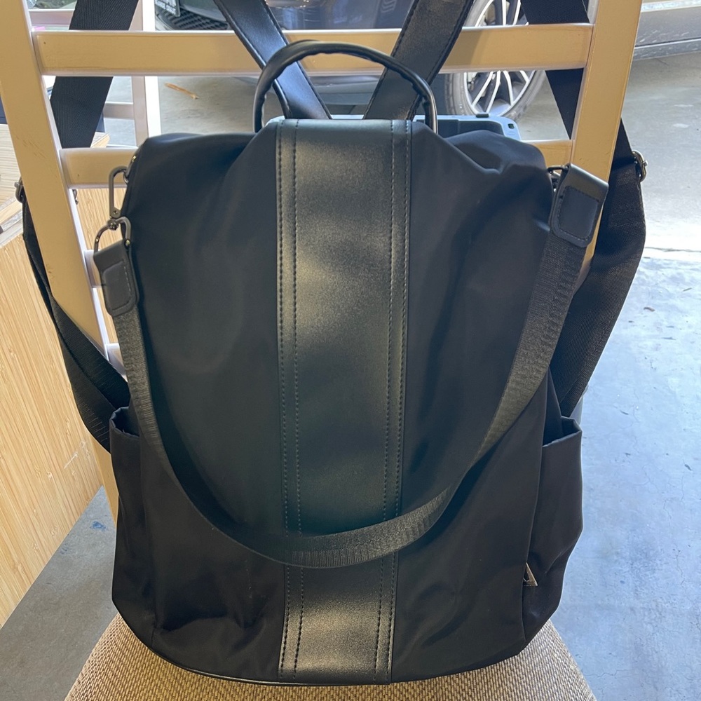 Black nylon backpack